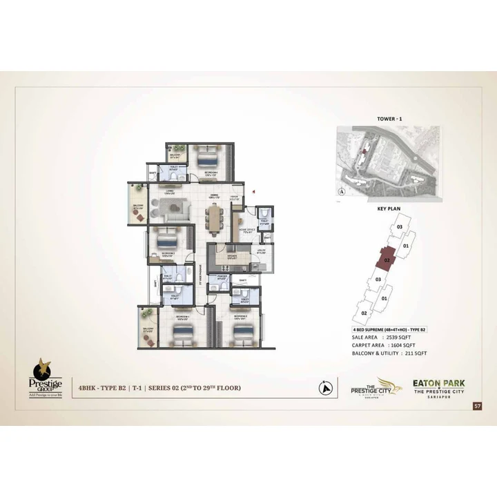 Eaton Park at The Prestige City 4 BHK unit plan variant on brochure page 57 Eaton Park at The Prestige City 4 BHK unit plan variant on brochure page 57