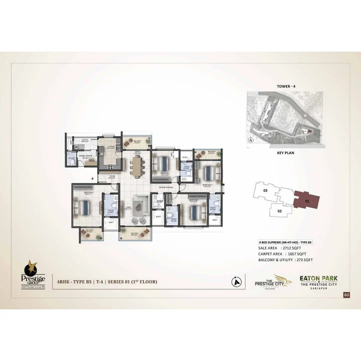 Eaton Park at The Prestige City 4 BHK unit plan variant on brochure page 60 Eaton Park at The Prestige City 4 BHK unit plan variant on brochure page 60