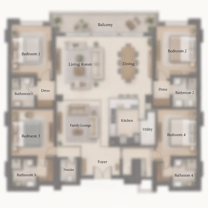 Prestige Greenmoor 4 BHK indicative floor plan