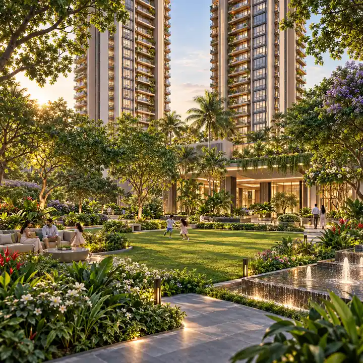 Prestige Greenmoor landscaped grounds, artist's impression.