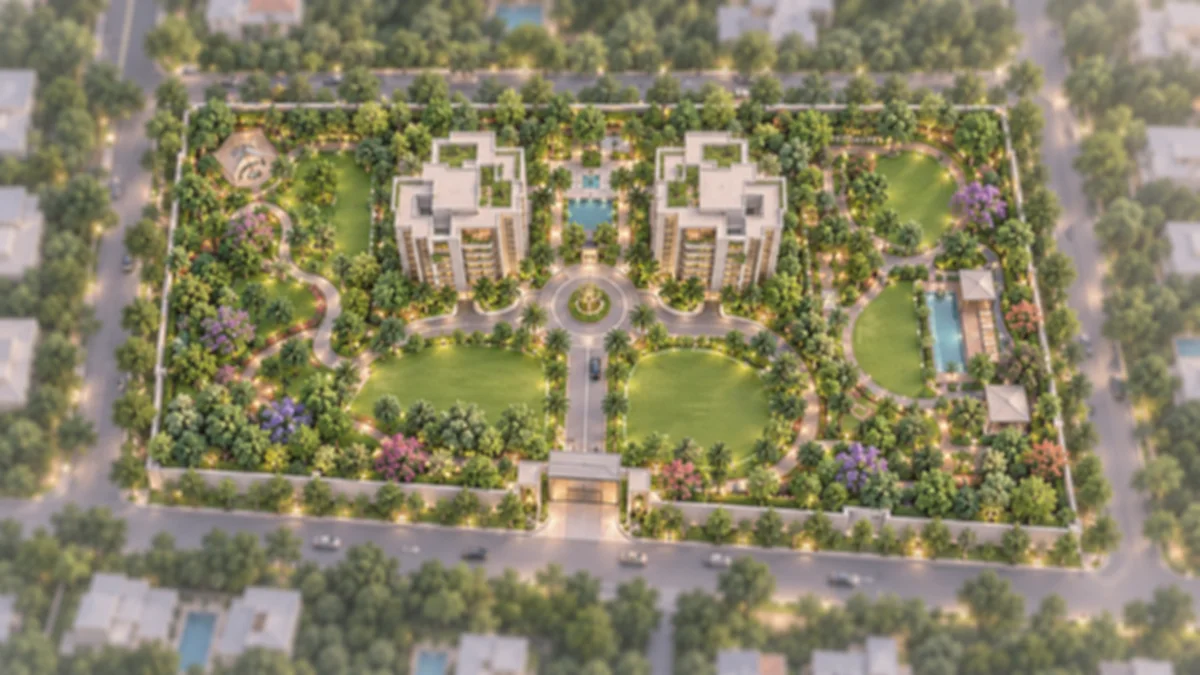 Prestige Greenmoor indicative site layout with two towers in landscaped grounds