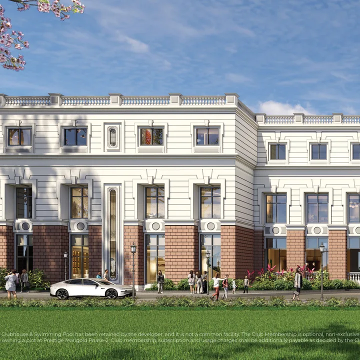 Clubhouse front rendering — artist's impression from the developer brochure