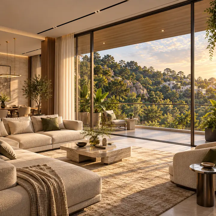 Prestige Rock Cliff living room, artist's impression.