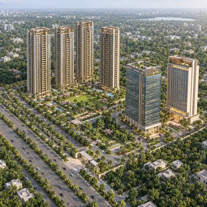 The Prestige Place Budvel aerial view of the site, artist's impression.