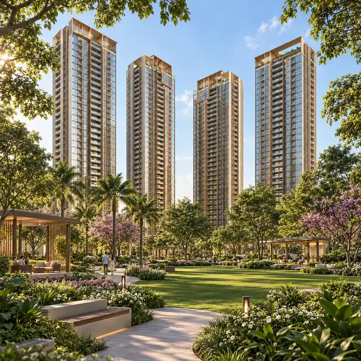 The Prestige Place Budvel gardens between the towers, artist's impression.